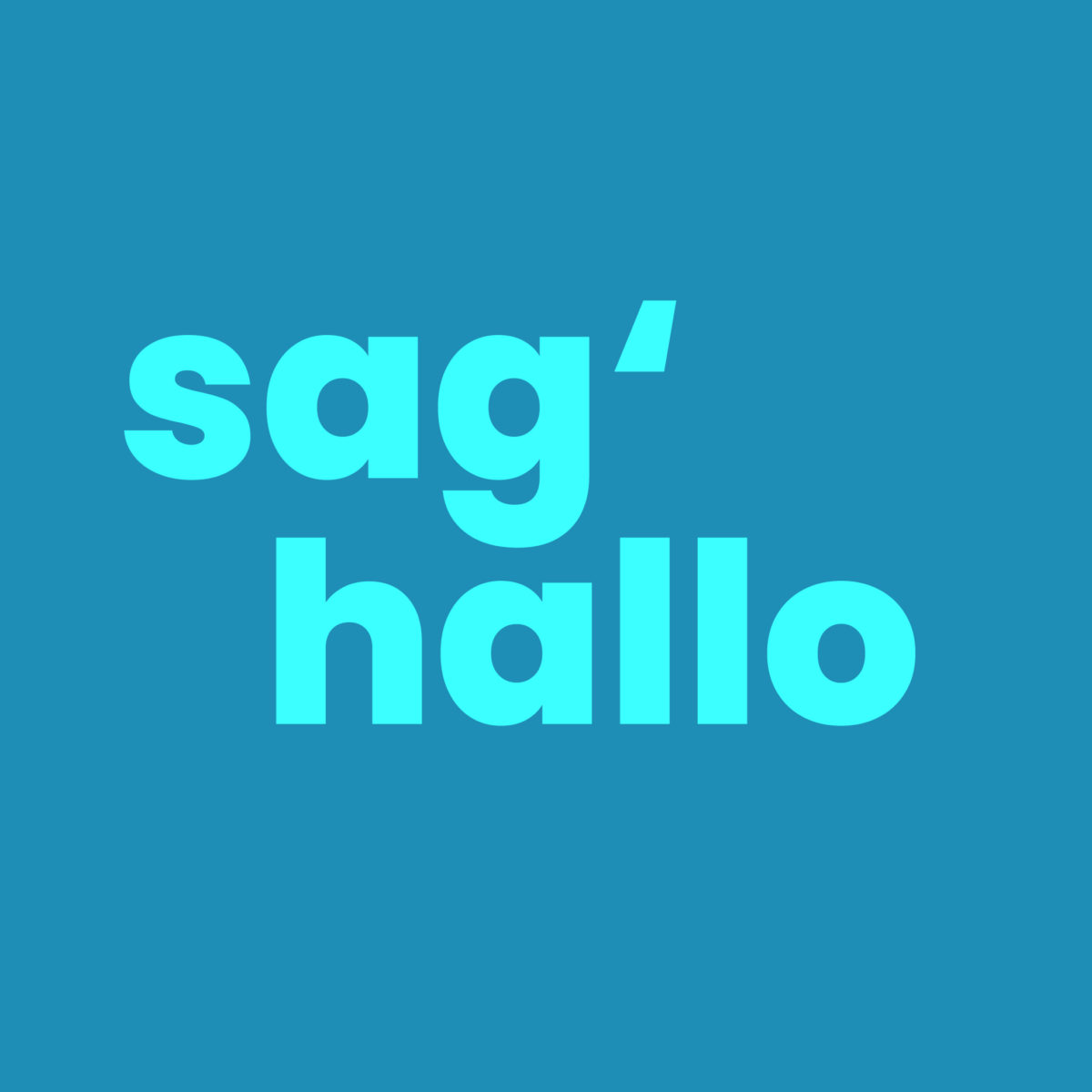 Blaue Kachel mit blauer Aufschrift "sag' hallo"