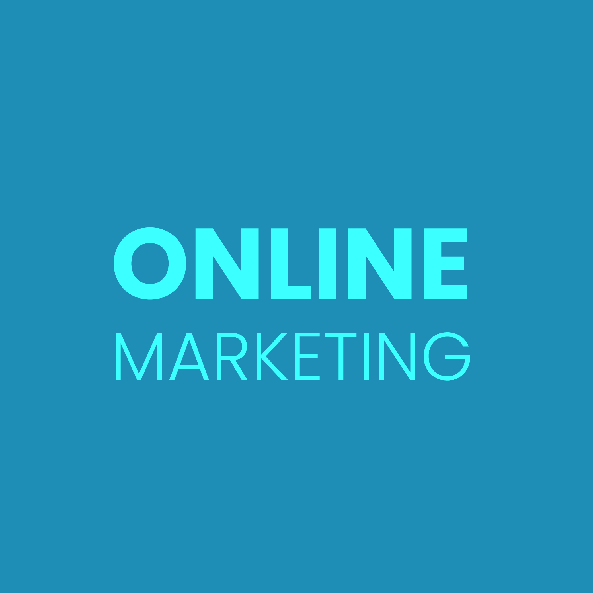 Blaue Kachel mit blauer Aufschrift "Online Marketing"